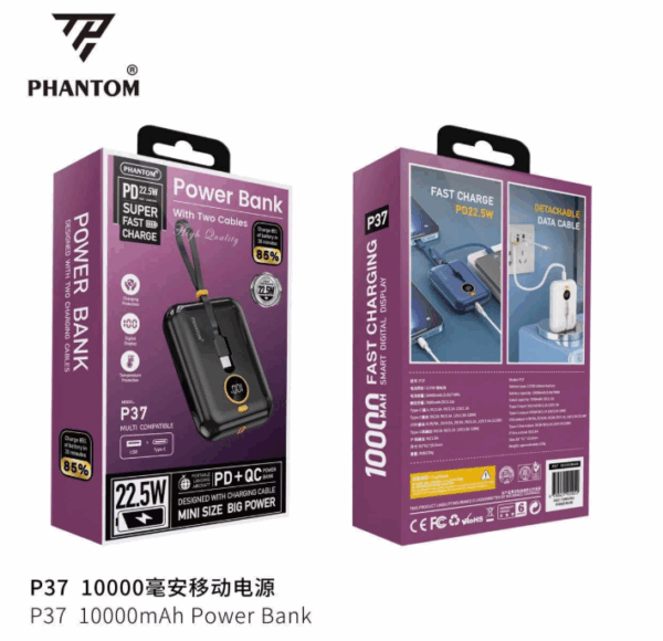 PIN PHANTOM P37 10.000MAH qc3.0 22.5w /pd20w
