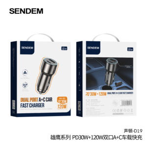 SẠC OTO SENDEM D19 120W 2 CỔNG USB+ C